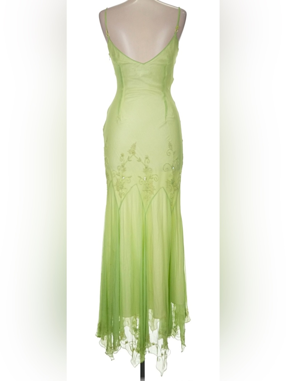 Papell Boutique Evening Vintage Silk Beaded Maxi Dress in Light Green Size 6 - Picture 2 of 7